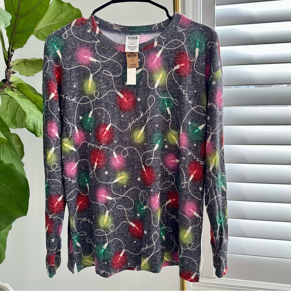 Pink Sleepwear Long Sleeve T-Shirt Size Small Holiday Season